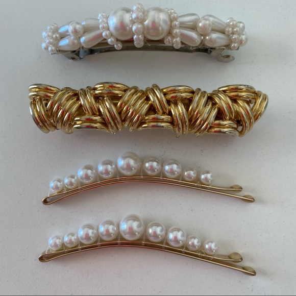 scunci Accessories - Scunci Pearl and Gold Jeweled Wedding Hair Barrettes & Bobby Pins NWOT